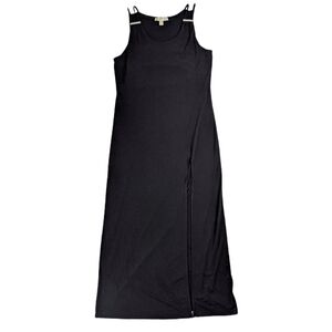 Michael Kors Black Maxi Length Slinky Sleeveless Side Slit Metal Bar Stud Dress